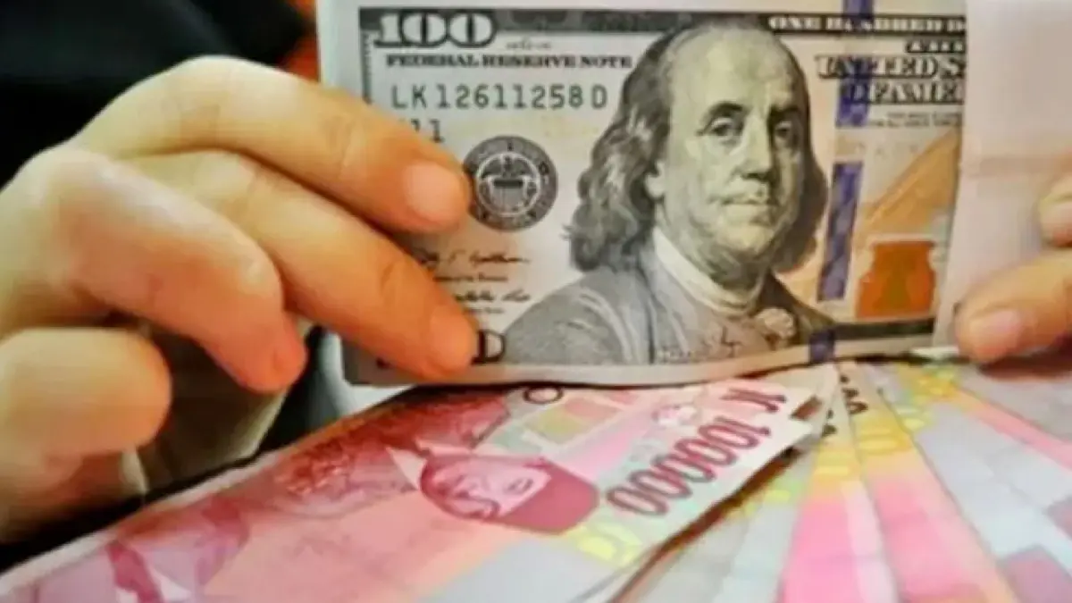 Ilustrasi kurs dolar ke mata urang rupiah.