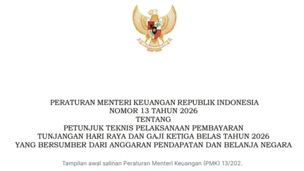 Tampilan Peraturan Menteri Keuangan (PMK) Nomor 13 Tahun 2026 