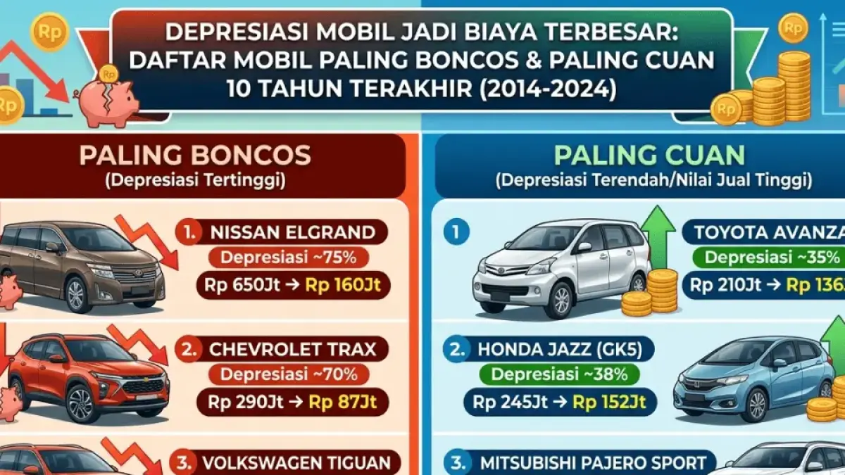 Depresiasi Mobil Jadi Biaya Terbesar, Ini Daftar Mobil Paling Boncos dan Paling Cuan 10 Tahun Terakhir