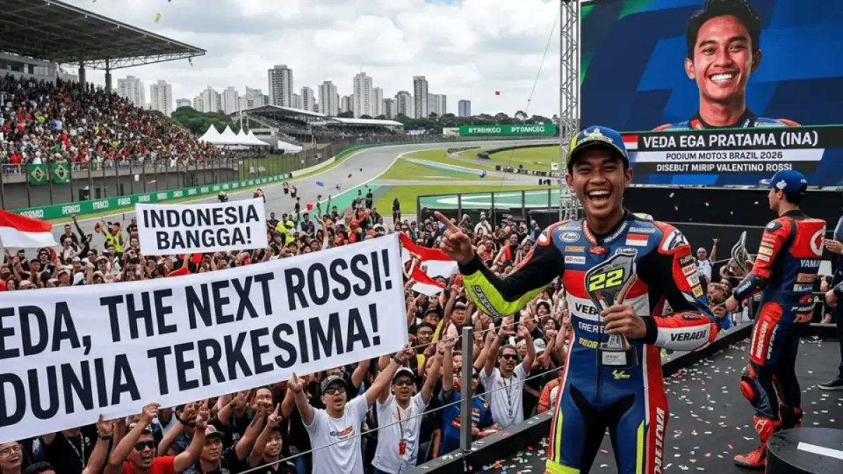Veda Ega Pratama Podium Moto3 Brazil 2026, Disebut Mirip Valentino Rossi hingga Bikin Dunia Terkesima