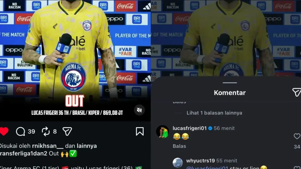 Tangkapan layar rumor dan tanggapan Lucas Frigeri yang diisukan hengkang akhir musim ini.