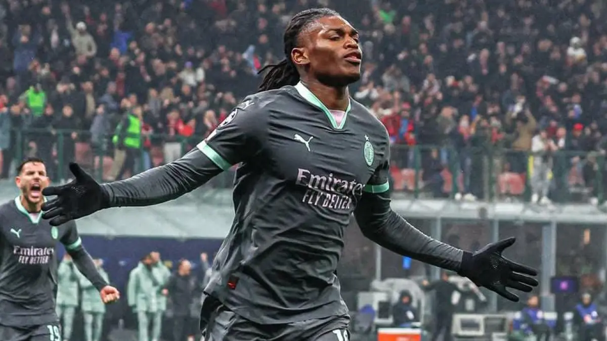 Selebrasi Rafael Leao setelah mencetak gol saat lawan Girona.