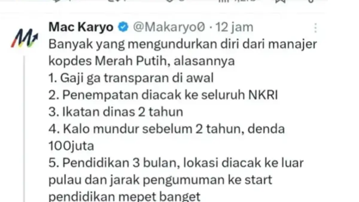 Heboh Surat Pernyataan Manajer Kopdes Merah Putih di Medsos (Foto: akun X @makaryo0)
