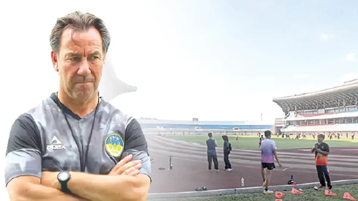 BEREFEK: Suasana Stadion Mandala Krida, Jogja (17/7/2026). Pelatih PSIM Van Gastel menyayangkan terjadinya kasus korupsi Mandala Krida karena berdampak tidak bisanya PSIM main di kandang sendiri. (Guntur Aga Tirtana/Radar Jogja)