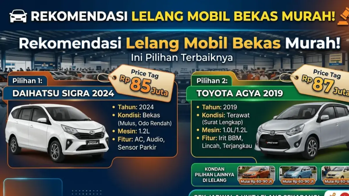 Rekomendasi Lelang Mobil Bekas Murah! Sigra 2024 Rp85 Juta hingga Agya 2019 Rp87 Juta, Ini Pilihan Terbaiknya