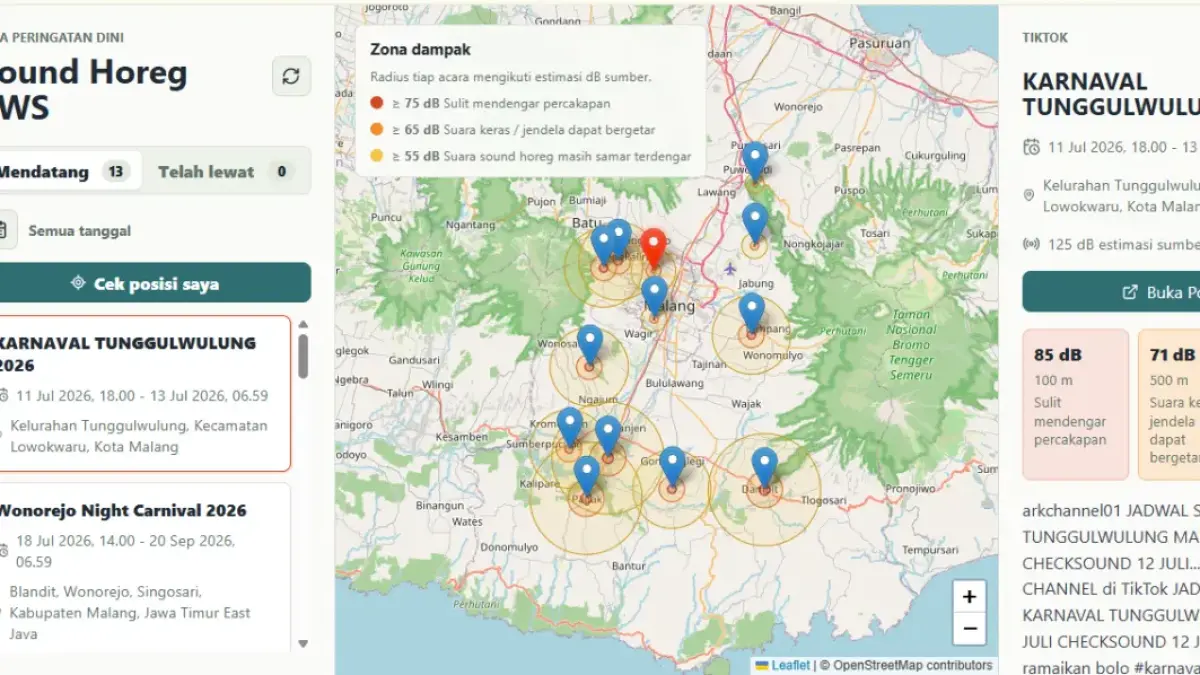 Tampilan laman Website Sound Horeg Early Warning System (EWS). (Sumber: Website Sound Horeg EWS)