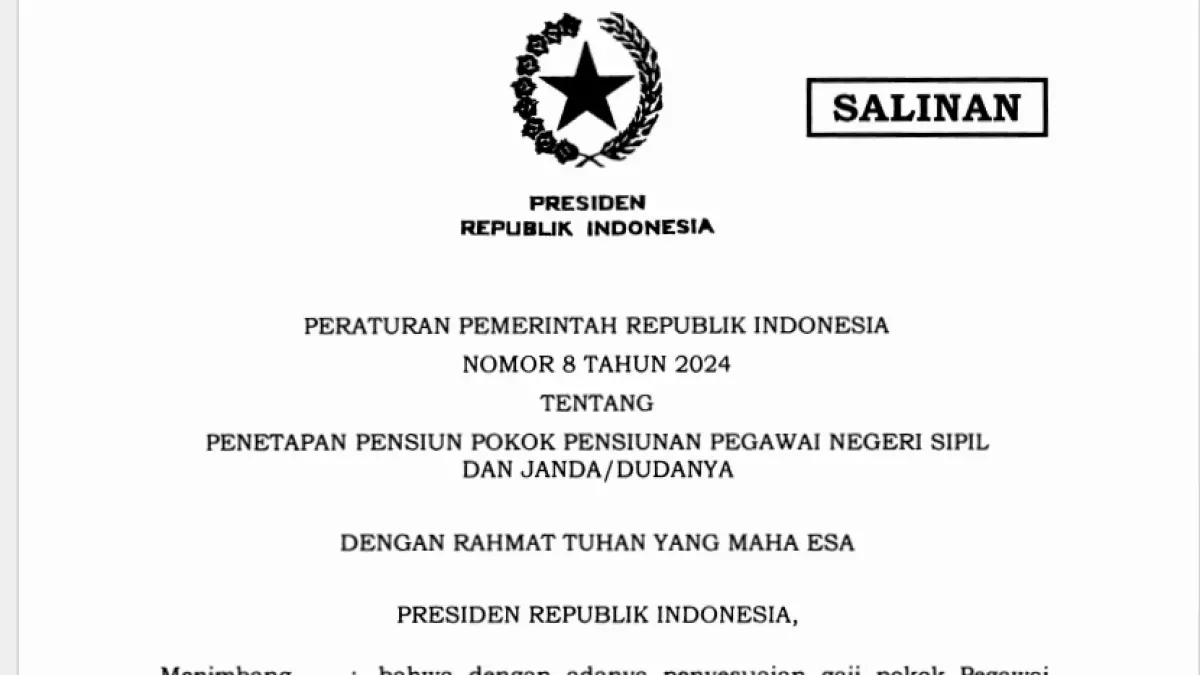 Peraturan Pemerintah Nomor 8 Tahun 2024 tentang gaji pensiunan PNS