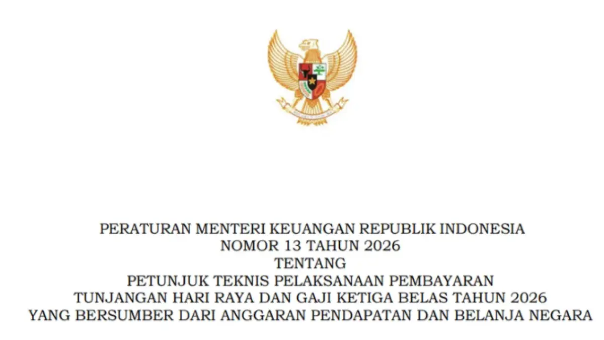 Tampilan Peraturan Menteri Keuangan (PMK) Nomor 13 Tahun 2026 