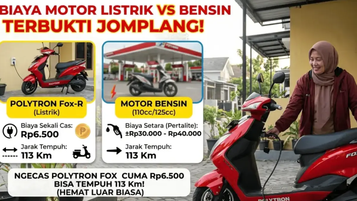 Biaya Motor Listrik vs Bensin Terbukti Jomplang! Ngecas Polytron Fox Cuma Rp6.500 Bisa Tempuh 113 Km. (ai gemini)