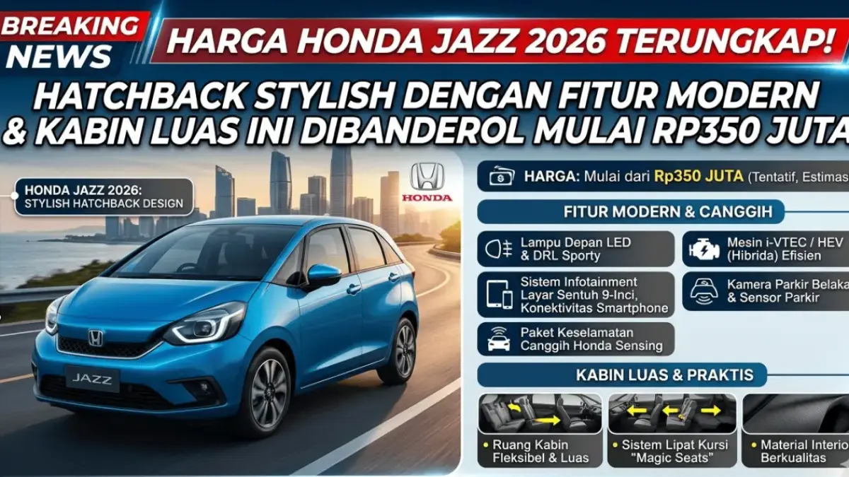 Harga Honda Jazz 2026 Terungkap! Hatchback Stylish dengan Fitur Modern dan Kabin Luas Ini Dibanderol Mulai Rp350 Juta