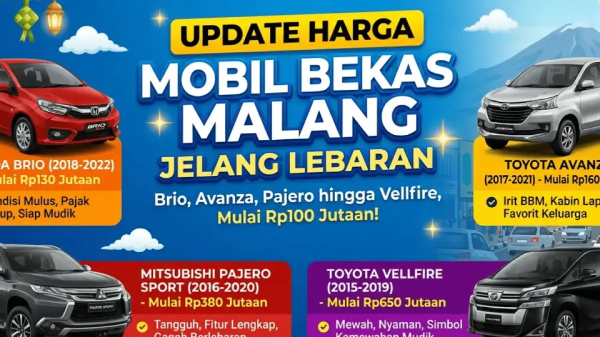 Update Harga Mobil Bekas Malang Jelang Lebaran: Brio, Avanza, Pajero hingga Vellfire, Mulai Rp100 Jutaan!