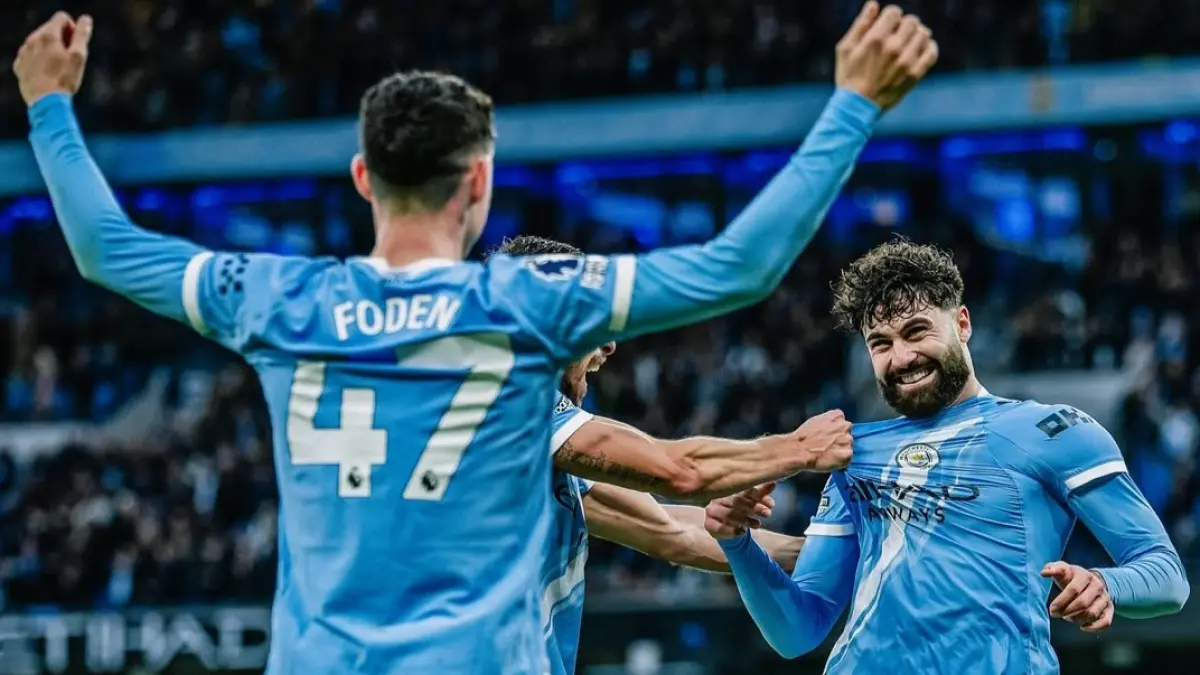 para pemain Manchester City merayakan gol di Liga Inggris. (INSTAGRAM)