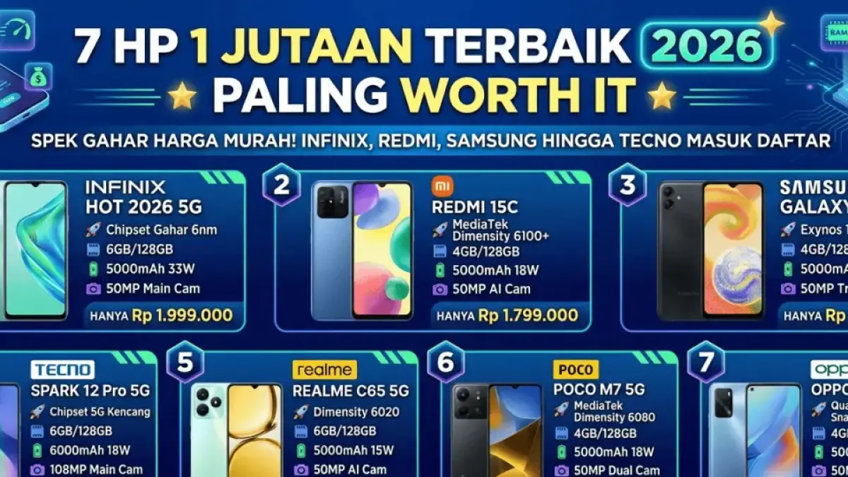 7 HP 1 Jutaan Terbaik 2026 Paling Worth It, Spek Gahar Harga Murah! Infinix, Redmi, Samsung hingga Tecno Masuk Daftar