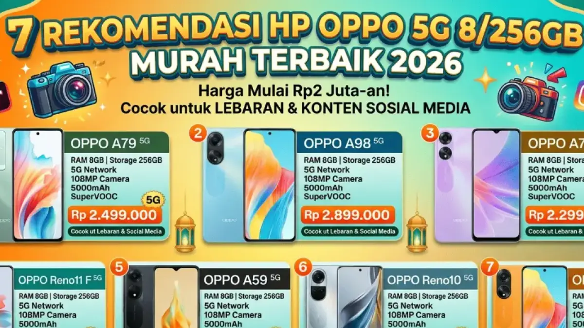 7 HP Oppo 5G RAM 8/256 GB Murah Terbaik 2026, Harga Mulai Rp2 Jutaan Cocok untuk Lebaran dan Konten Sosial Media